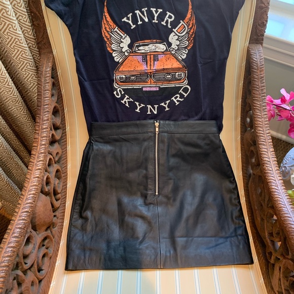 HOST PIC FREE PEOPLE LAMB LEATHER CASCADING RUFFLED FRONT BLACK MINISKIRT SIZE 4 - Picture 11 of 16